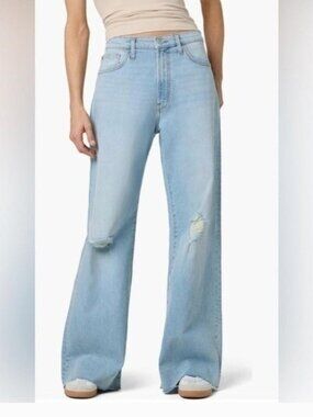 NWOT Hudson Jolene Wide Flare Jeans Distressed High Rise Raw Hems Kate 30 (32"L)
